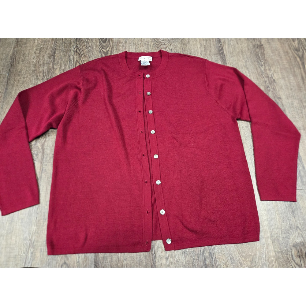 Talbots Solid Dark Red Classic Thin Button Front … - image 1